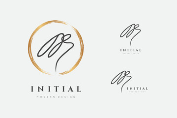 Poster - Unreadable logo. Initials letter in gold circle. Initial signature. Design fashion handwriting monogram. Handwritten identity name. Abstract paintbrush font. Brush writing calligraphy. Write script 
