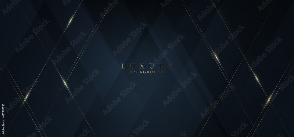 Elegant abstract 3D golden diagonal lines lighting with dark blue ...