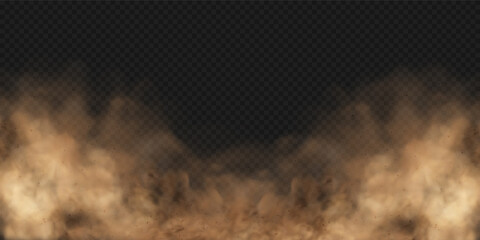 Sandstorm. Dust cloud or sand with flying small particles or stones. Vector illustration isolated on transparent background