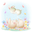 Cute mother bunny playing with little rabbit illustration for print, baby shower, decorations, invitations, greeting card