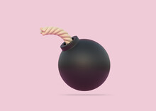 Stylized Black Spherical Bomb Isolated Over Pink Background. Minimal Creative Concept. 3D Rendering Illustration