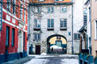 Swedish Gate in the old city of Riga. Medieval Gothic Architecture. Riga the capital of Latvia. Baltic states. Europe.