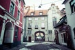 Swedish Gate in the old city of Riga. Medieval Gothic Architecture. Riga the capital of Latvia. Baltic states. Europe.