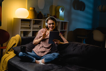 Wall Mural - woman having online chat with friends 