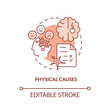Physical causes red concept icon. Brain injury and defect. Conduct disorder causes abstract idea thin line illustration. Isolated outline drawing. Editable stroke. Arial, Myriad Pro-Bold fonts used