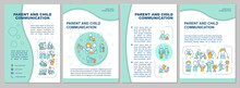 Parenthood And Child Welfare Mint Brochure Template. Positive Partnership. Leaflet Design With Linear Icons. 4 Vector Layouts For Presentation, Annual Reports. Arial, Myriad Pro-Regular Fonts Used