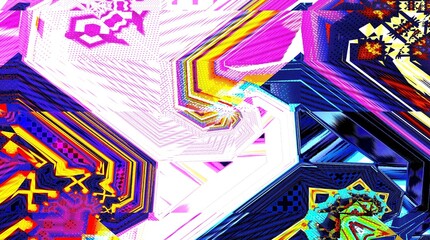 Poster - Digital abstract graphic artwork. Vibrant glitch texture. Artwork with deconstructed shapes and graphics elements. Creative graphic design for poster, brochure, flyer and card.