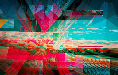 Poster - Digital abstract graphic artwork. Vibrant glitch texture. Artwork with deconstructed shapes and graphics elements. Creative graphic design for poster, brochure, flyer and card.