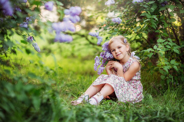 Wall Mural - girl, may, spring, lilac blooms