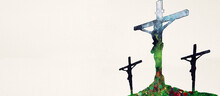  Crucifixion. Watercolor Christian Banner.