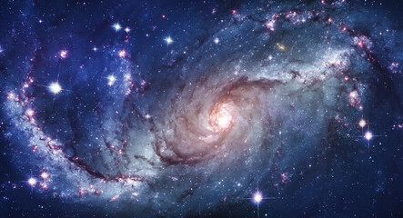 Poster - Spiral galaxy with starry light. Stars and Milky way galaxy. Sci-fi space wallpaper. Elements of this image furnished by NASA