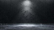 Diamond Metal Wall Background With Concrete Floor. 3d Renderer