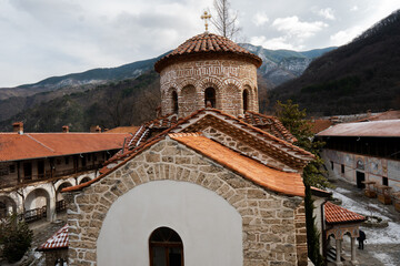 Sticker - The Bachkovo Monastery under a blue cloudy sky