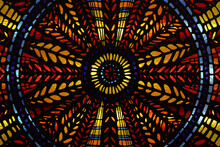Photo For Background Material Close Up On A Stained Glass Rose Window