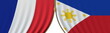 France and the Philippines political cooperation or conflict, flags and closing or opening zipper, conceptual 3D rendering