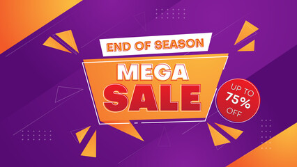 Wall Mural - mega sale banner background with purple and orange. business vector illustration