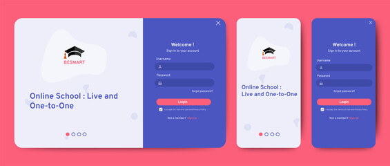 Poster - Set of Sign Up and Sign In forms. Blue gradient. Mobile Registration and login forms page. Professional web design, full set of elements. User-friendly design materials.