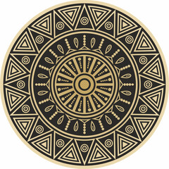 Wall Mural - Vector round gold indian ornament. Totem in the circle of Native Americans. Geometric pattern of the peoples of South and Central America, Aztec, Maya, Incas.
