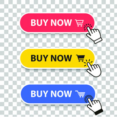 Poster - Buy Now Icon. Button Click Mouse Cursor and Shopping Ticket Vector Design on White Background.