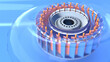 Guide vane in spiral case hydro turbine. Stylized hydroelectric turbine. 3d render