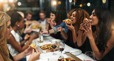 Aufkleber - Good food, good friends, good times. Shot of friends having a dinner party at a restaurant.