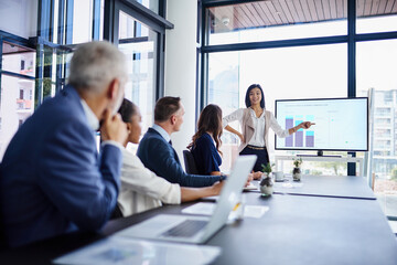 Canvas Print - Bringing her expertise into the presentation. Cropped shot of a businesswoman giving a presentation in a boardroom.