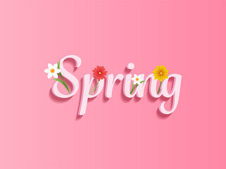 Sticker - Spring Font Decorated With Flowers On Pink Background.