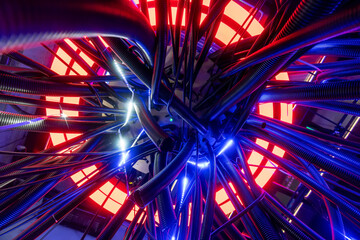 cyberpunk style scenes, staggered complex circuit pipelines