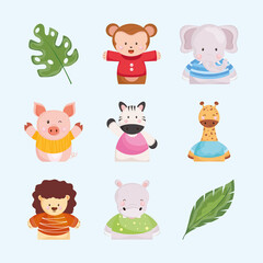 Poster - cute animals with leaves