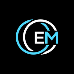 EM logo monogram isolated on circle element design template, EM letter logo design on black background. EM creative initials letter logo concept. EM letter  design.