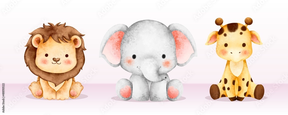 Watercolor set of cute safari animals Stock Vector | Adobe Stock