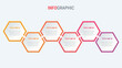 Red diagram, infographic template. Timeline with 6 steps. Honeycomb  workflow process for business. Vector design.
