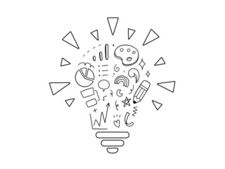 Bulb Brain Vector illustration. Drawing doodle design
