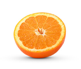 Wall Mural - Orange fruit cut in half on white background.