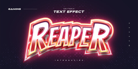 Wall Mural - Red E-sport Text Style with Glowing Neon Effect. Editable Text Effect in E-sport Style