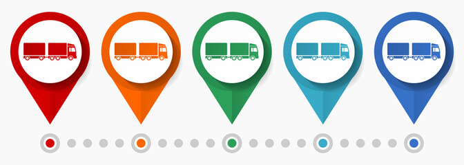 Aufkleber - Truck, trailer, transport concept vector icon set, flat design freight pointers, infographic template easy to edit