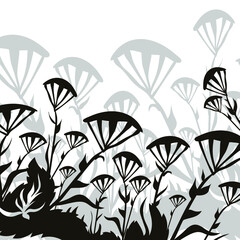  Black and white image of stylized colors. Stamp, print on fabric, design, background.
Vector drawing.
