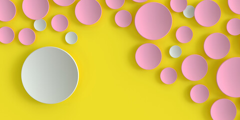 Leinwandbilder - yellow-white background with voluminous white and pink hemispheres and a place for an inscription