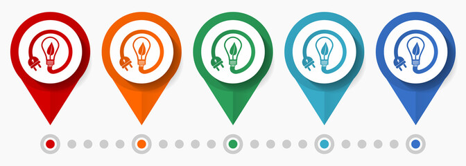 Leinwandbilder - Renewable power, green energy concept vector icon set, flat design electricity pointers, infographic template easy to edit