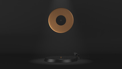 Vinyl Record Hovered Over Turntable, 3d render