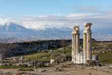 Colonnade On The Main Street Of Ancient Ruined City Hierapolis In Turkey