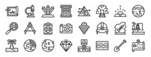 Set Of 24 Outline Web Geology Icons Such As Seismograph, Microscope, Crystal, Field Controller, Geology, Mine, Gold Vector Icons For Report, Presentation, Diagram, Web Design, Mobile App