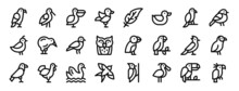 Set Of 24 Outline Web Birds Icons Such As Hawk, Stork, Pelican, Mandarin Duck, Feather, Duck, Love Bird Vector Icons For Report, Presentation, Diagram, Web Design, Mobile App