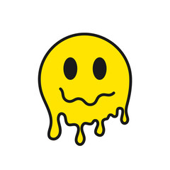 Leinwandbilder - Acid smiley face. Yellow acid sticker with funny melted face. Melted smile emoji in acid style. Vector