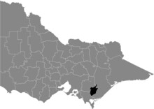 Black Flat Blank Highlighted Location Map Of The CITY OF LATROBE AREA Inside Gray Administrative Map Of Areas Of The Australian State Of Victoria, Australia