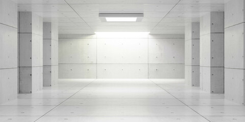 Poster - white modern concrete basement subground hall with day lighting 3d render illustration