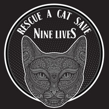 Rescue A Cat Save Nine Lives Illustration Badge Design