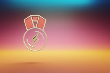 Poster - Beautiful golden medal lightning symbol on multicolor bright background. 3d rendering illustration. Background pattern for design.