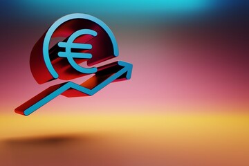 Poster - Beautiful blue-red EURO Price arrow UP symbol icons on multicolor bright background. 3d rendering illustration. Background pattern for design.