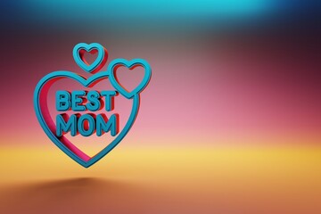 Poster - Beautiful heart with words Best MOM symbol icons on multicolor bright background. 3d rendering illustration. Background pattern for design. Mothers Day.